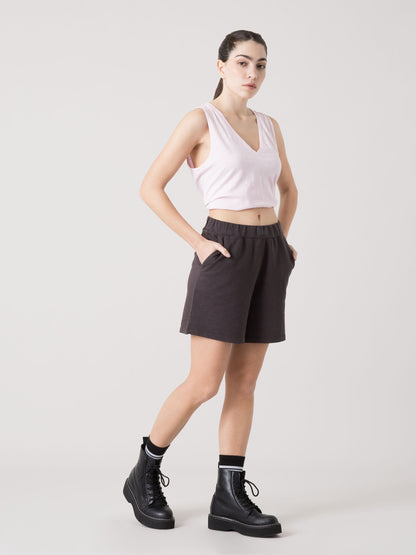 EVERLAST SHORTS DONNA IN FELPA SLUB NON GARZATA CON VITA ELASTICA E TASCHE