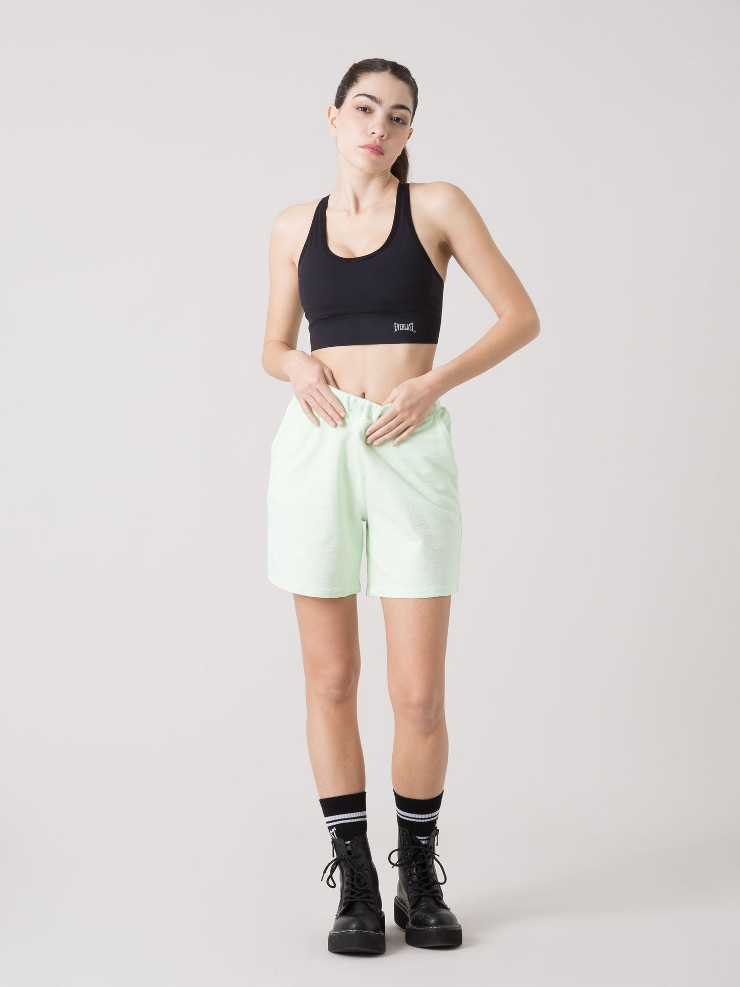 EVERLAST SHORTS DONNA IN FELPA SLUB NON GARZATA CON VITA ELASTICA E TASCHE