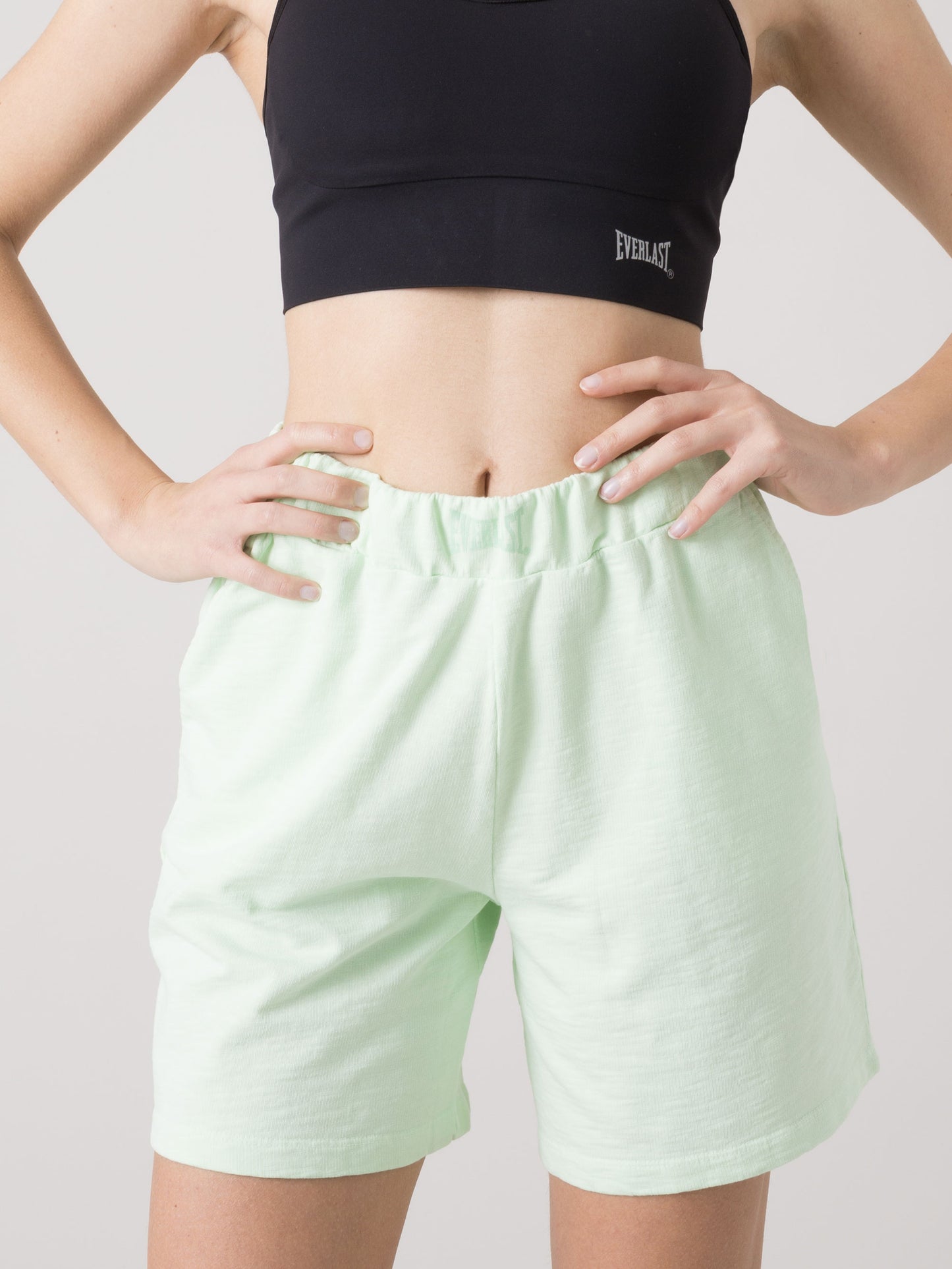 EVERLAST SHORTS DONNA IN FELPA SLUB NON GARZATA CON VITA ELASTICA E TASCHE
