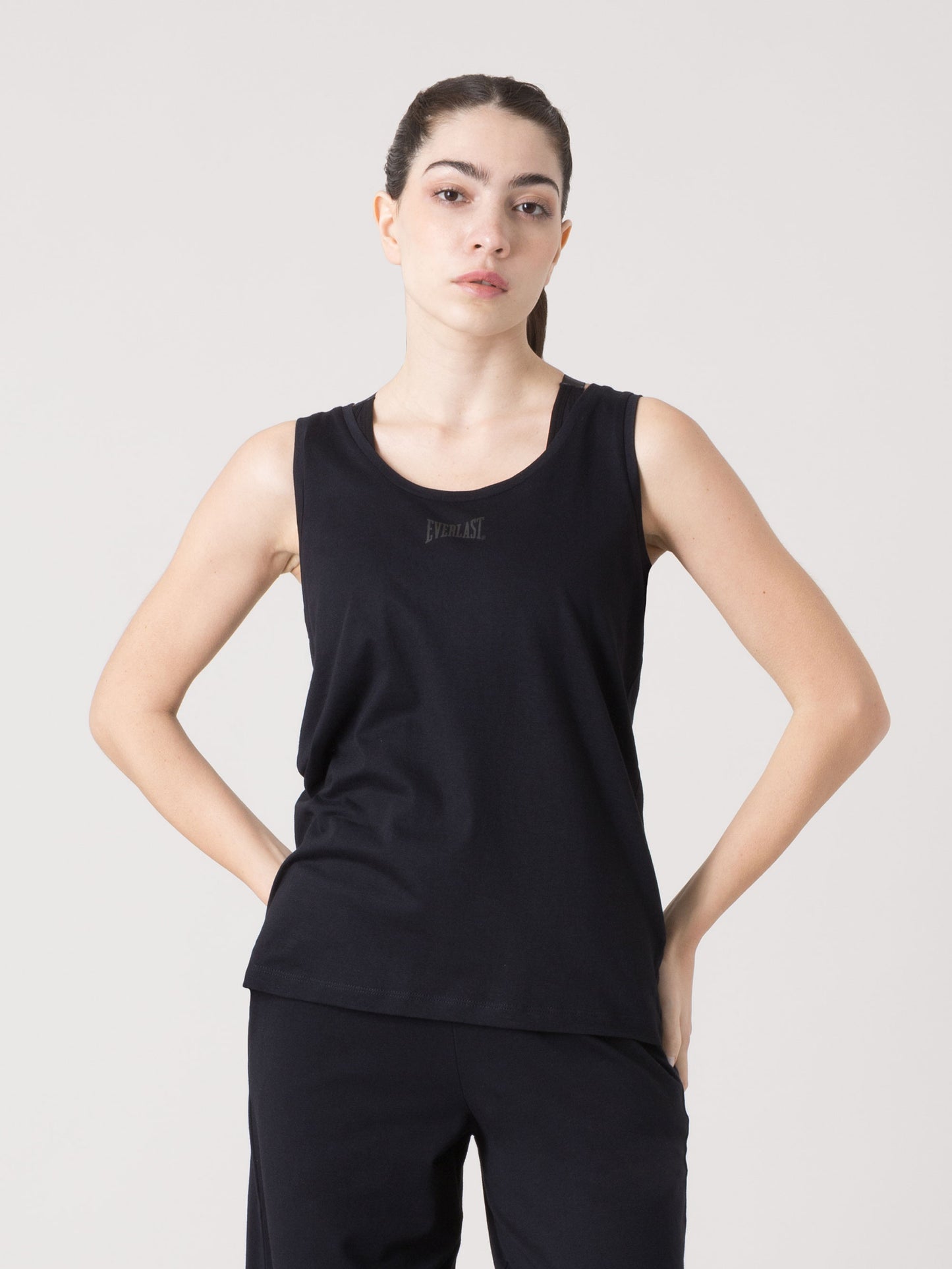 EVERLAST CANOTTA DONNA IN COTONE MODAL CON SCOLLO ROTONDO E LOGO FRONTALE