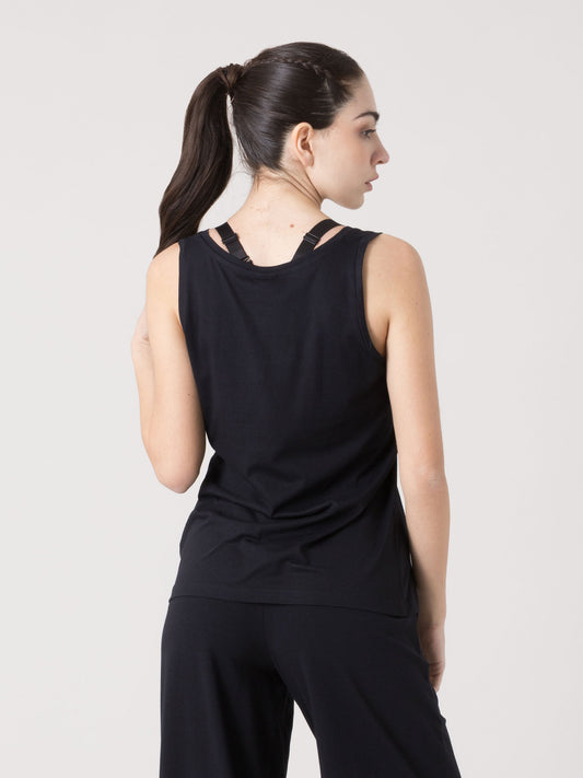 EVERLAST CANOTTA DONNA IN COTONE MODAL CON SCOLLO ROTONDO E LOGO FRONTALE