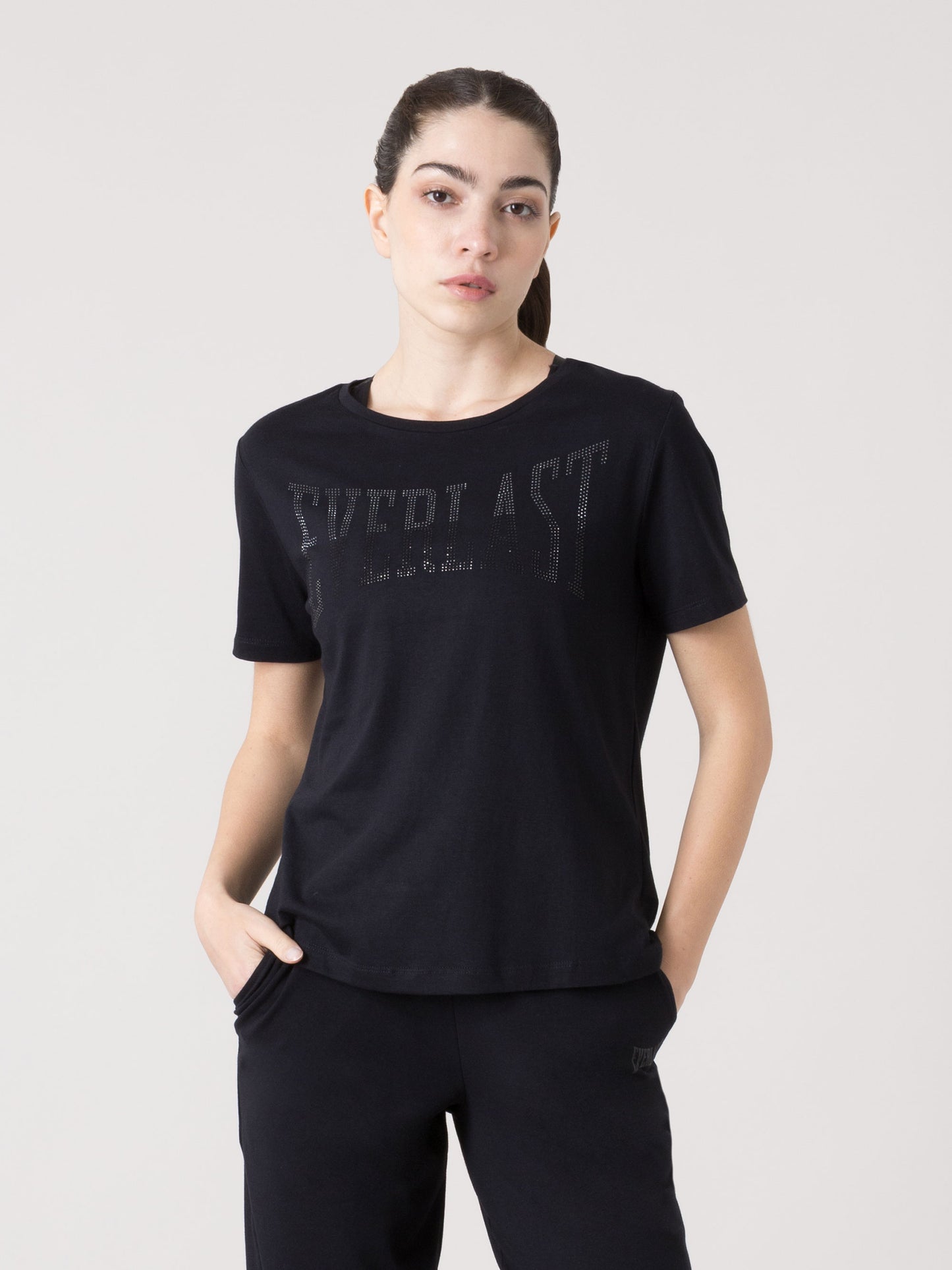 T-SHIRT DONNA EVERLAST LOGO IN STRASS A MANICA CORTA