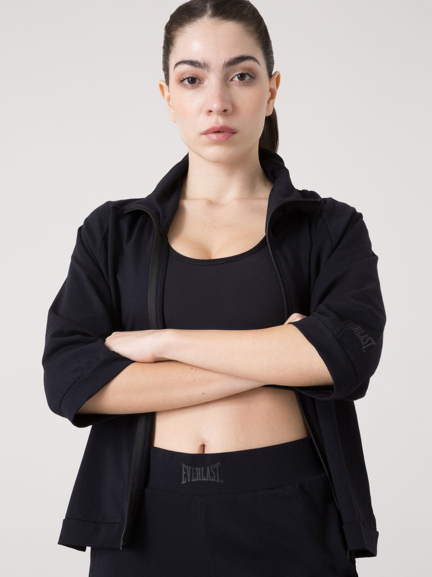 EVERLAST FELPA DONNA FULL ZIP CON COLLO ARRICCIATO IN JERSEY STRETCH